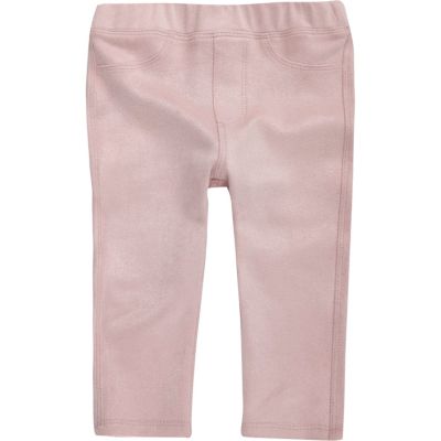 Mini girls pink faux suede leggings